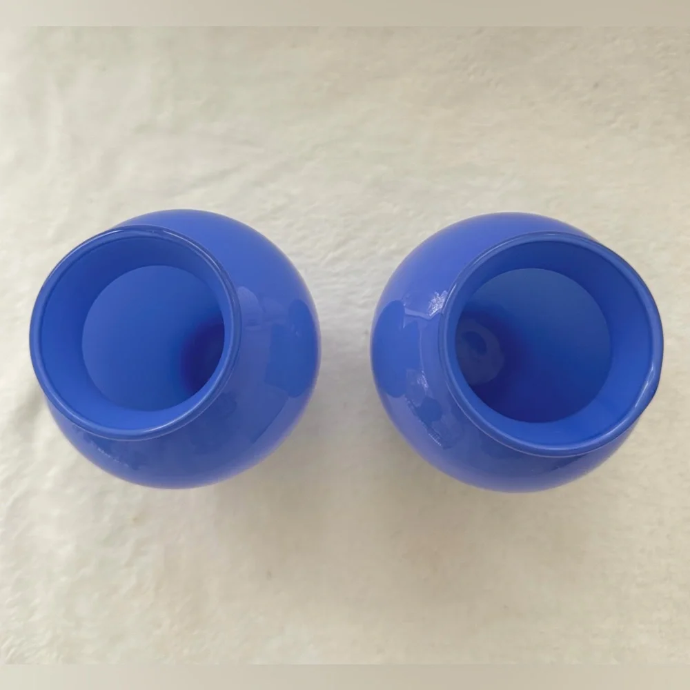 Set 2 Hand Blown Periwinkle Blue Glass Bud Vases Small 5” Tall Cornflower Blue